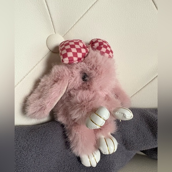 Dusty Rose Pink Mauve Soft Fluffy Plush Bunny Keychain Charm For Purse Backpack - Picture 5 of 7